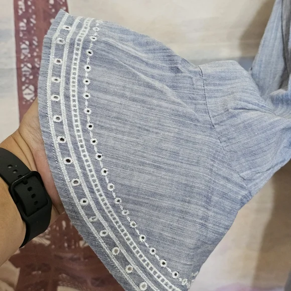 Westbound Blue Blouse with Bell Sleeves and Mandarin Collar PETITE Sz M - Picture 4 of 8